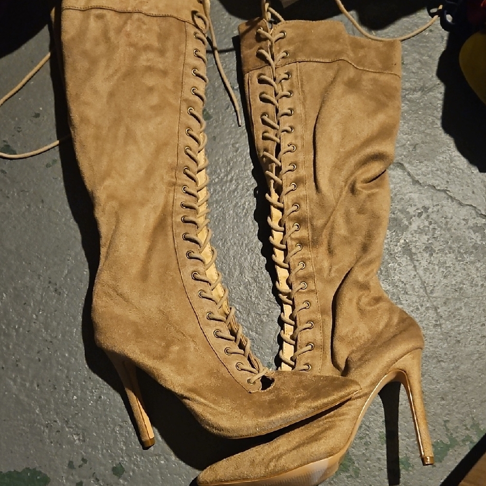 Tan Suede Lace-Up Boots